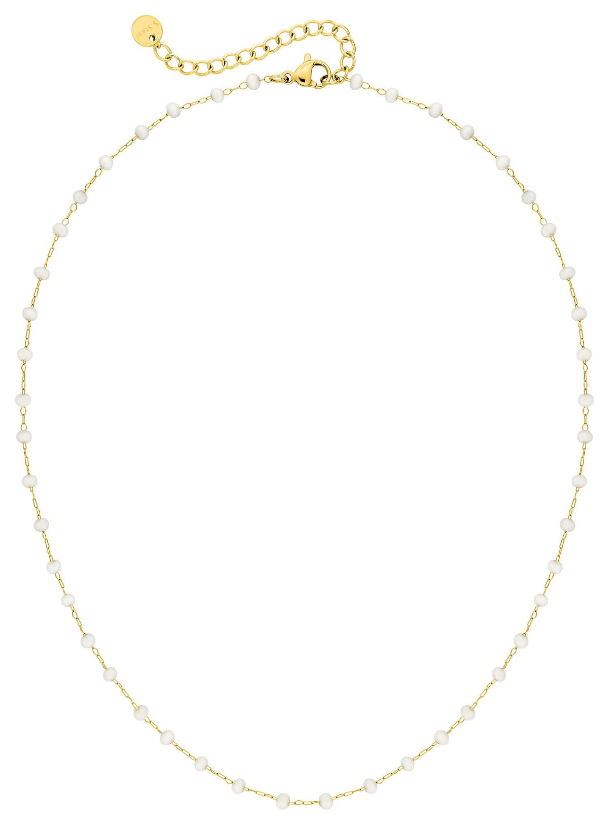 Collier en acier inoxydable doré et verre blanc – 40 + 5 cm, référence Robbez-Masson 432710