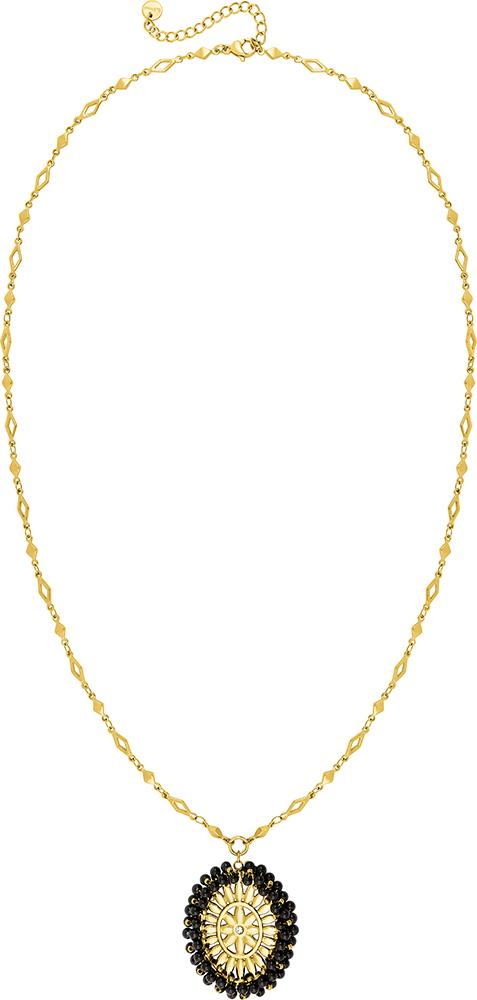 Collier en acier inoxydable doré, cristaux et verre blanc – 60 + 5 cm, référence Robbez-Masson 432752