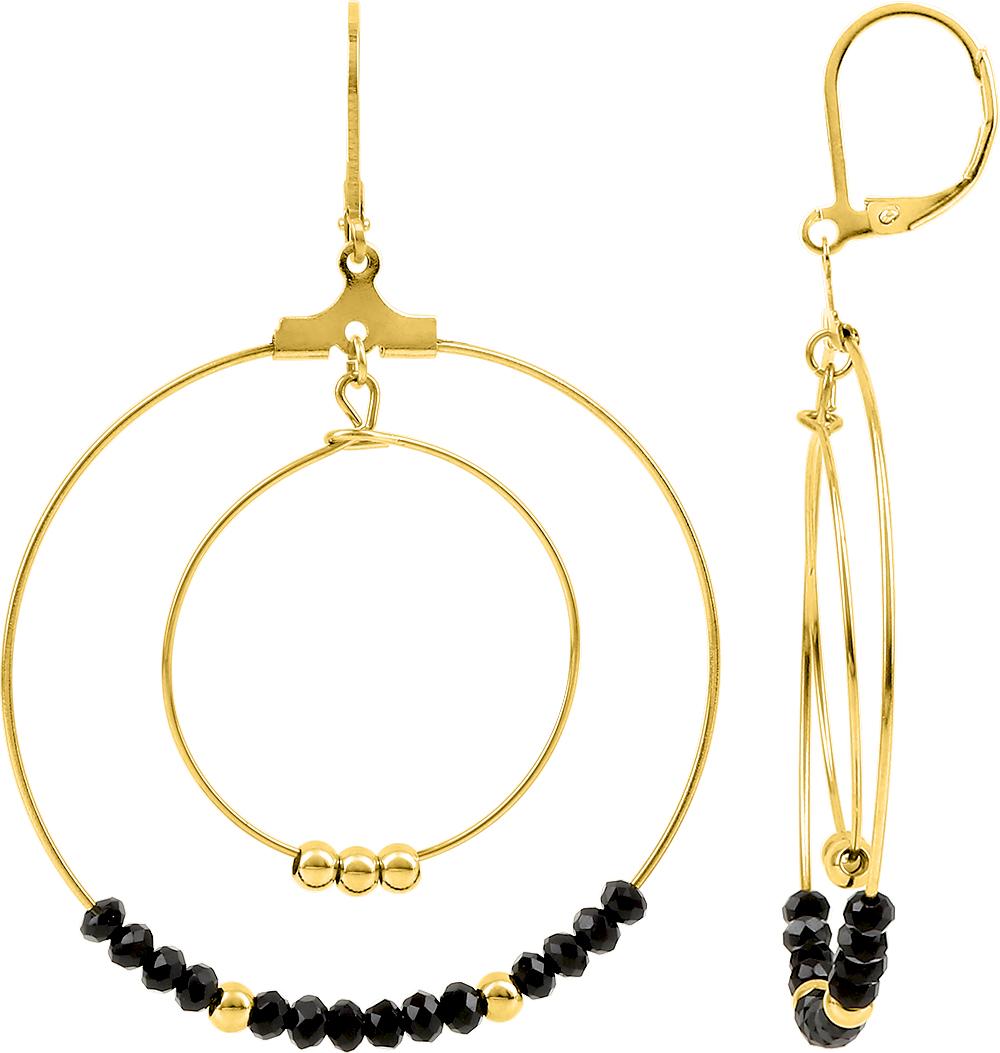 Boucles dormeuses acier doré et cristaux noirs, référence 435185