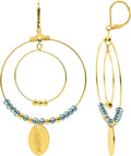Boucles dormeuses acier doré et cristaux turquoise, référence 435189