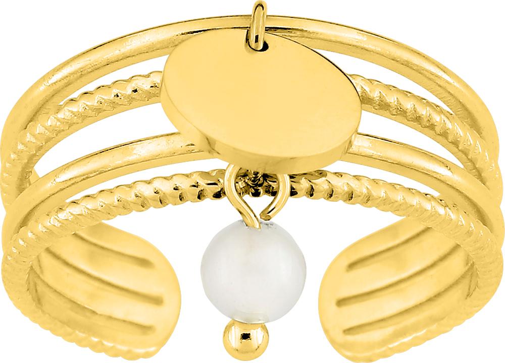 Bague réglable en acier inoxydable doré et agate blanche – 12 mm, référence Robbez-Masson 437277