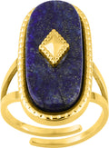 Bague réglable en acier inoxydable doré et lapis, référence Robbez-Masson 437281