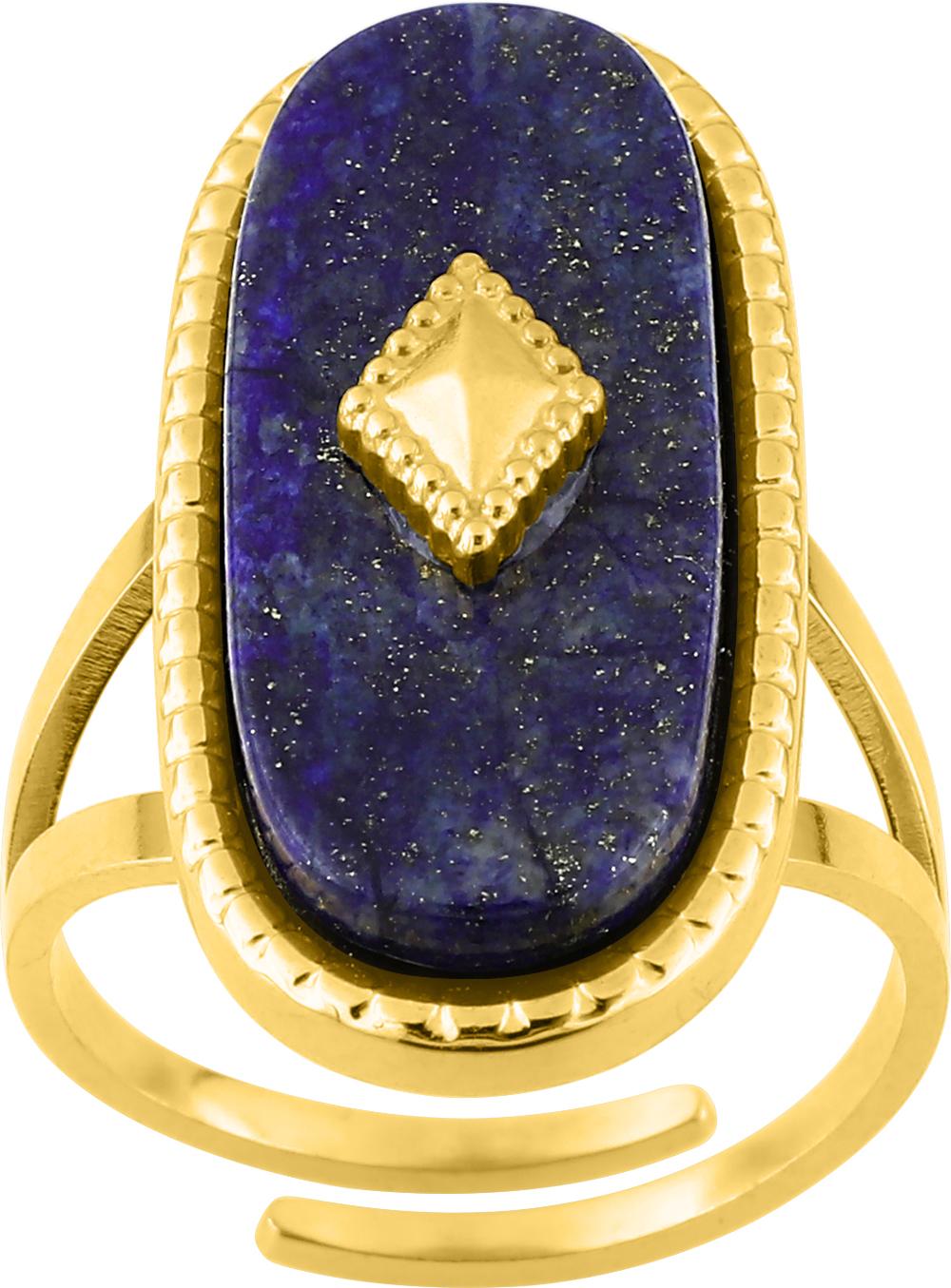 Bague réglable en acier inoxydable doré et lapis, référence Robbez-Masson 437281